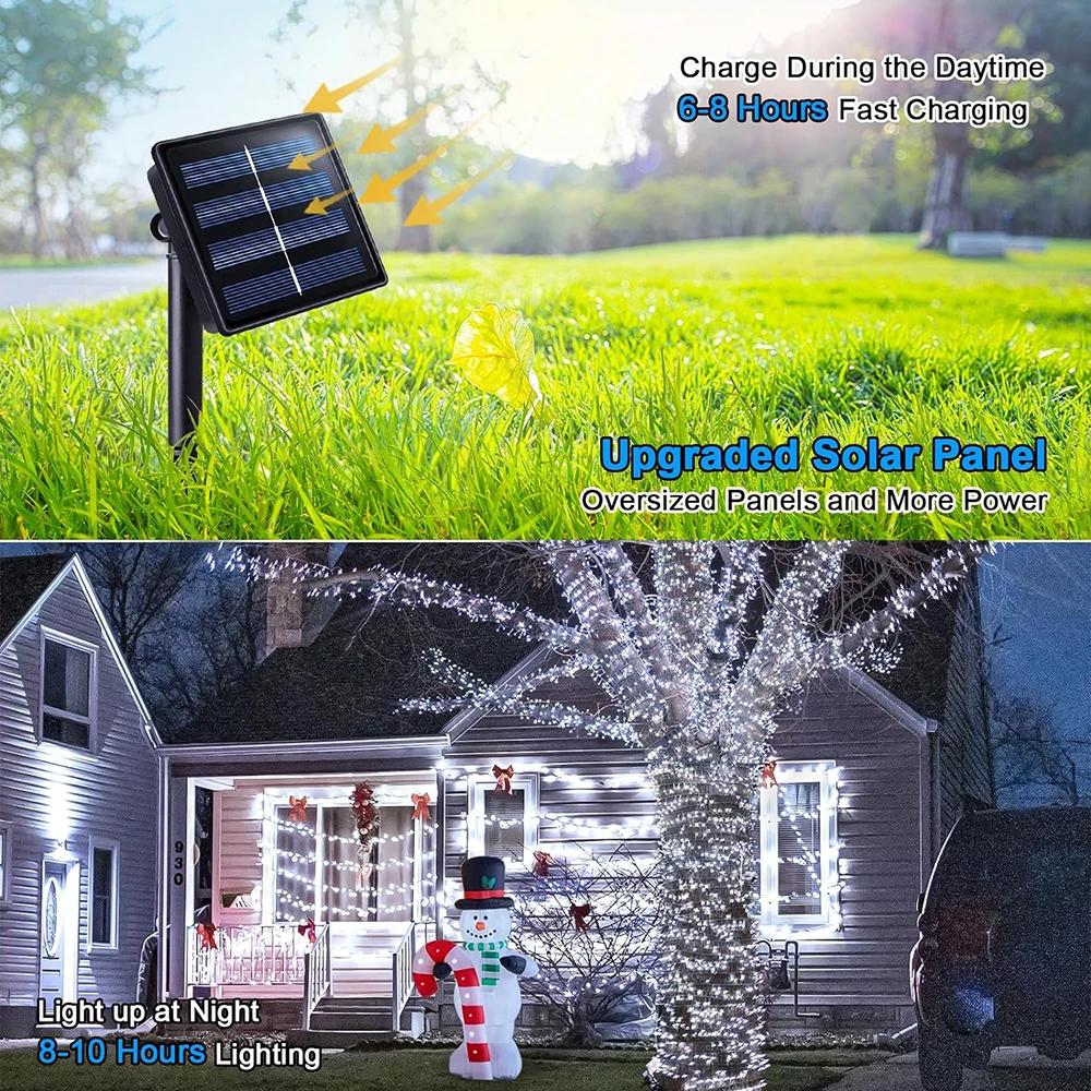 Solar String Lights Outdoor Waterproof Solar Fairy Lights 8 Modes LED String Lights for Garden Patio Wedding Decorations