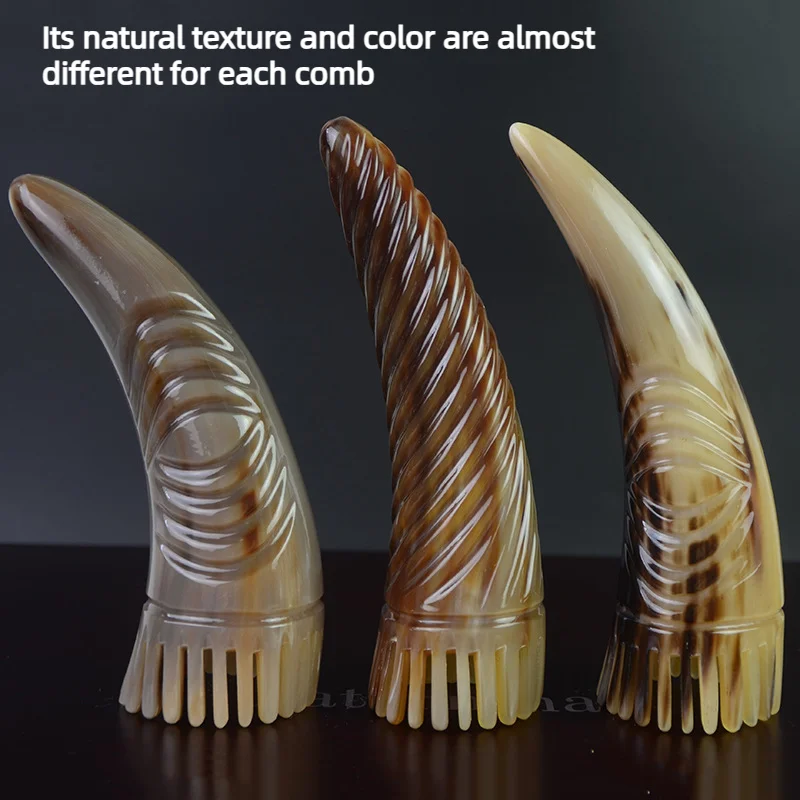 Handmade Natural Yak Horn Massage Comb Scalp Scraping Meridian Massage Anti-Static Hair Comb for Neck Head Body SAP Relaxation 2