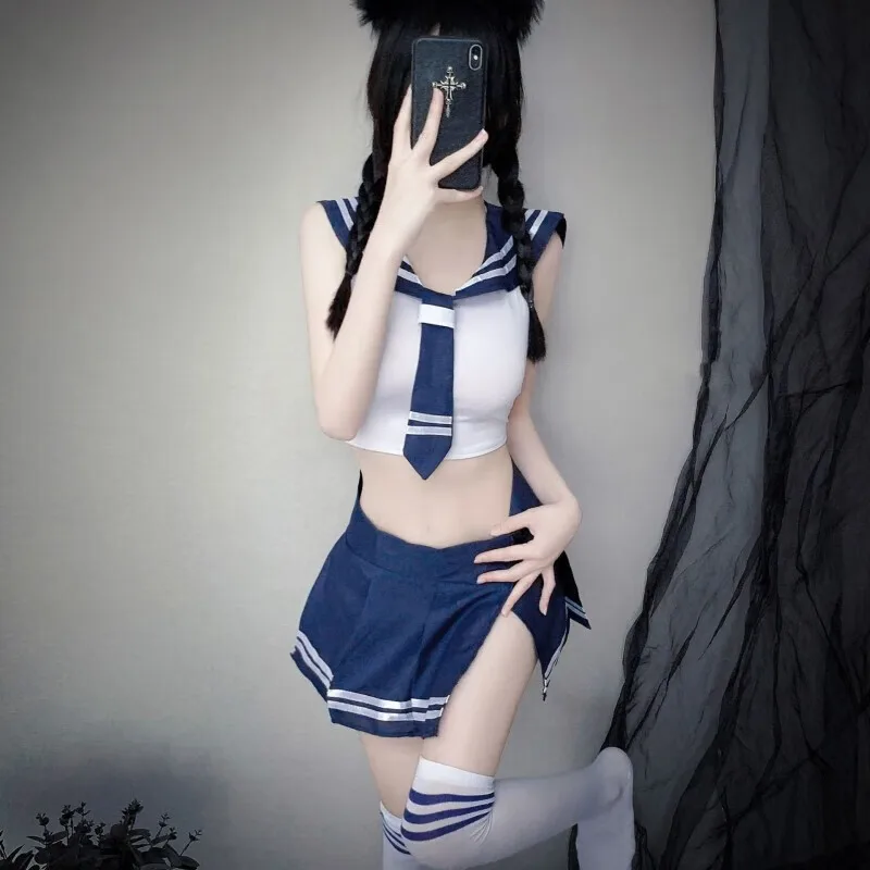 Japanese Student Dress Nightclub Role-playing Seduction Clothing Sexy Open Doll Miniskirt Erotic JK Uniform Pleated Skirt Suit