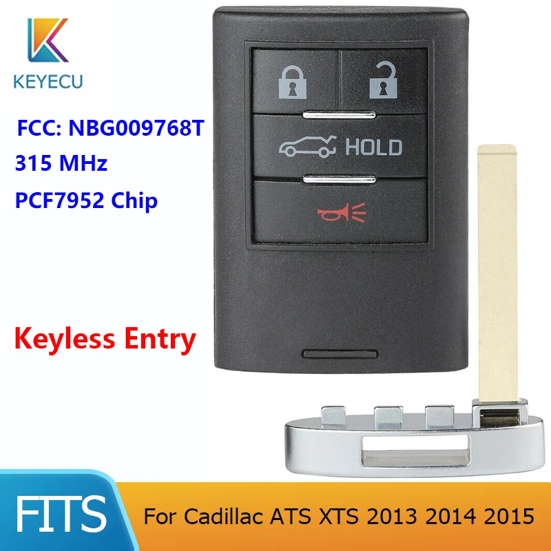 

KEYECU Smart Remote Control 4 Button 315MHz PCF7952 Chip Fob FCC: NBG009768T for Cadillac ATS XTS 2013 2014 2015 Keyless Entry