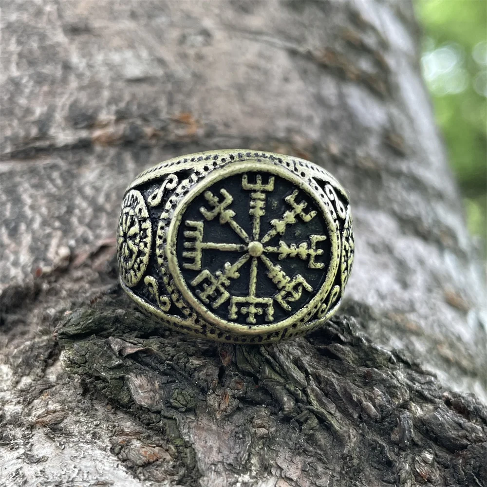 Nostalgia Vegvisir – bague boussole Viking pour hommes, Runes