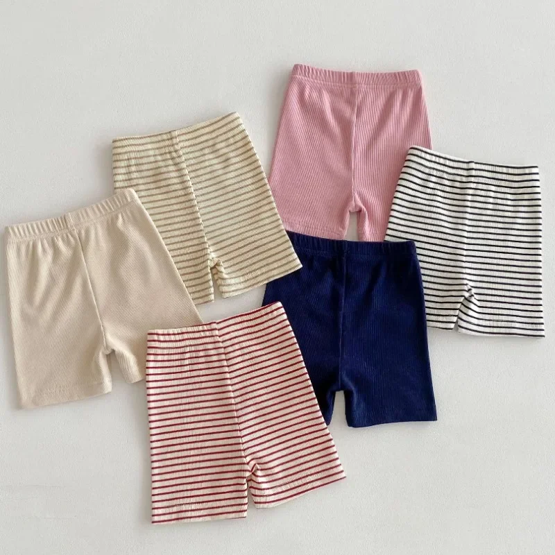 Baby Girls Shorts Ribbed Elastic Stripe Trousers Pants Fashion Kids Casual Infant Clothing Korean Toddler Skinny Short 0-6Y kids shorts kids trousers