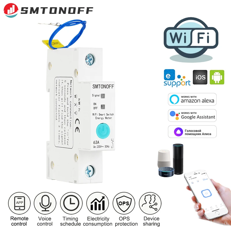 WiFi Circuit Breaker Smart Din Rail Switch Timer Energy Meter Voice Control Alexa echo and Google home Smart Home Smart Switch