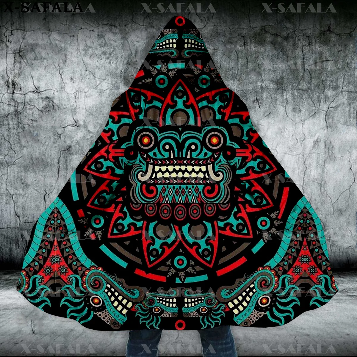 Ancient Skull Mexican Aztec Tattoo Mexico Thick Warm Hooded Cloak Men