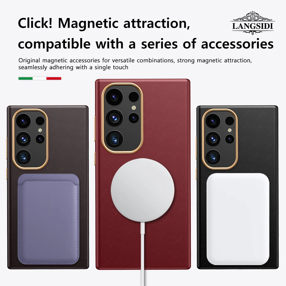 Original Cowhide Leather Magnetic Back Cover with Metal Frame