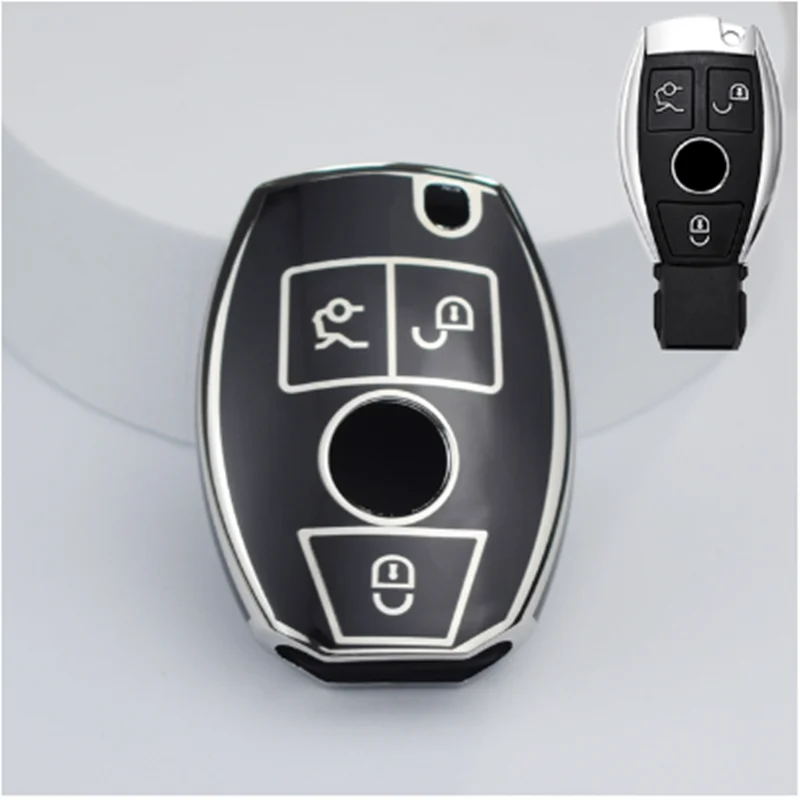 Ontto Custodia Portachiavi In TPU Per Mercedes Classe A B C S AMG, Cover Protettiva Con Design Rosso E Bordo Dorato - 3