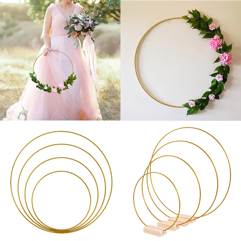 

20-35cm Gold Iron Metal Ring DIY Flowers Wreath Garland with Place Card Holder Wedding Table Centerpiece Decoration Catcher Hoop