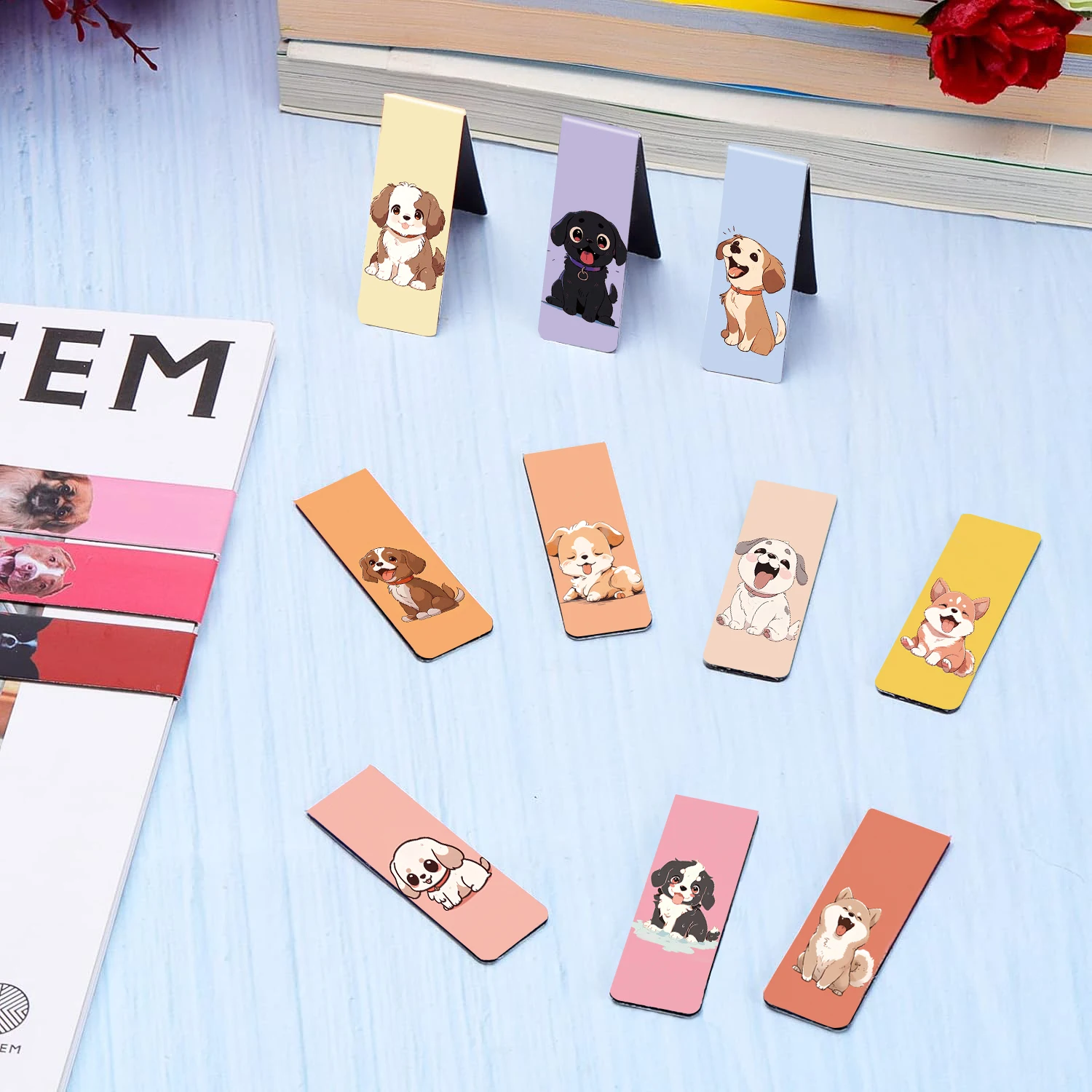 Cartoon Puppy Magnetic Bookmarks 12 Pcs Colorful Paper Clip Page Markers for Teachers and Students