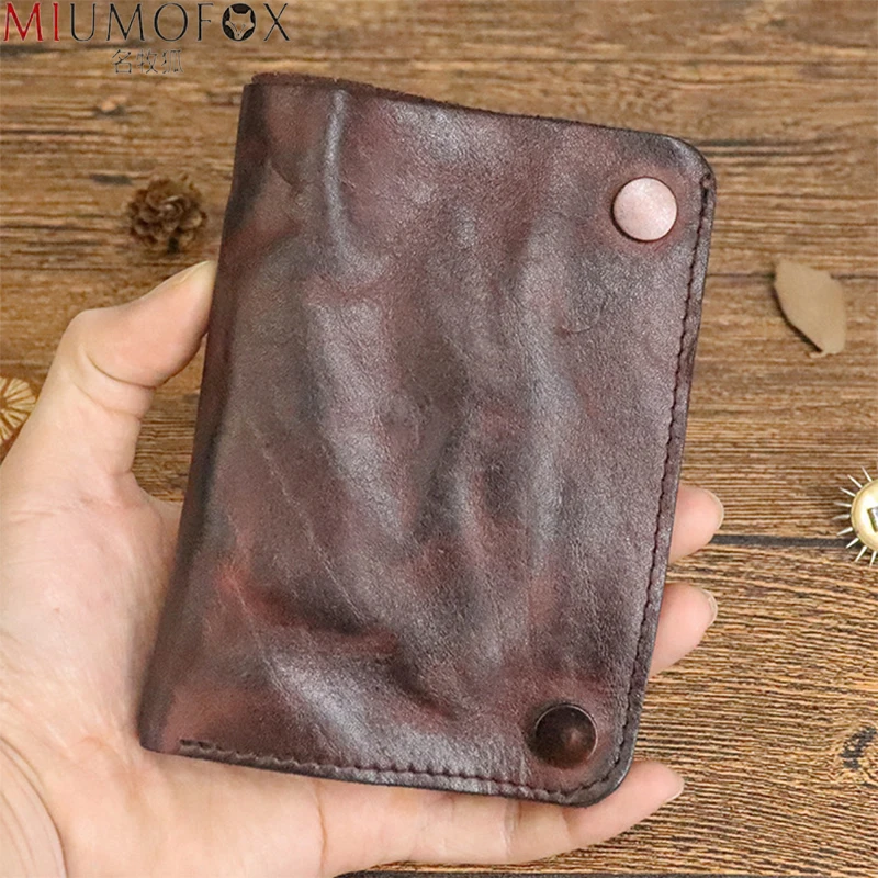 2023 Original Leather Wallet for Men Wrinkled Leather Short Bifold Men's Purse Classic Card Holder Wallet with Zip Coin Pocket