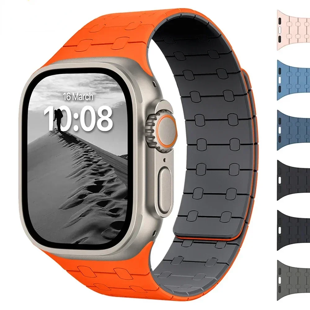 애플 워치 밴드용 실리콘 마그네틱 스트랩, 울트라 2 49mm 44mm 40mm 42mm 41mm 45mm 팔찌, 아이워치 시리즈 9 8 7 6 SE 5 4 한국