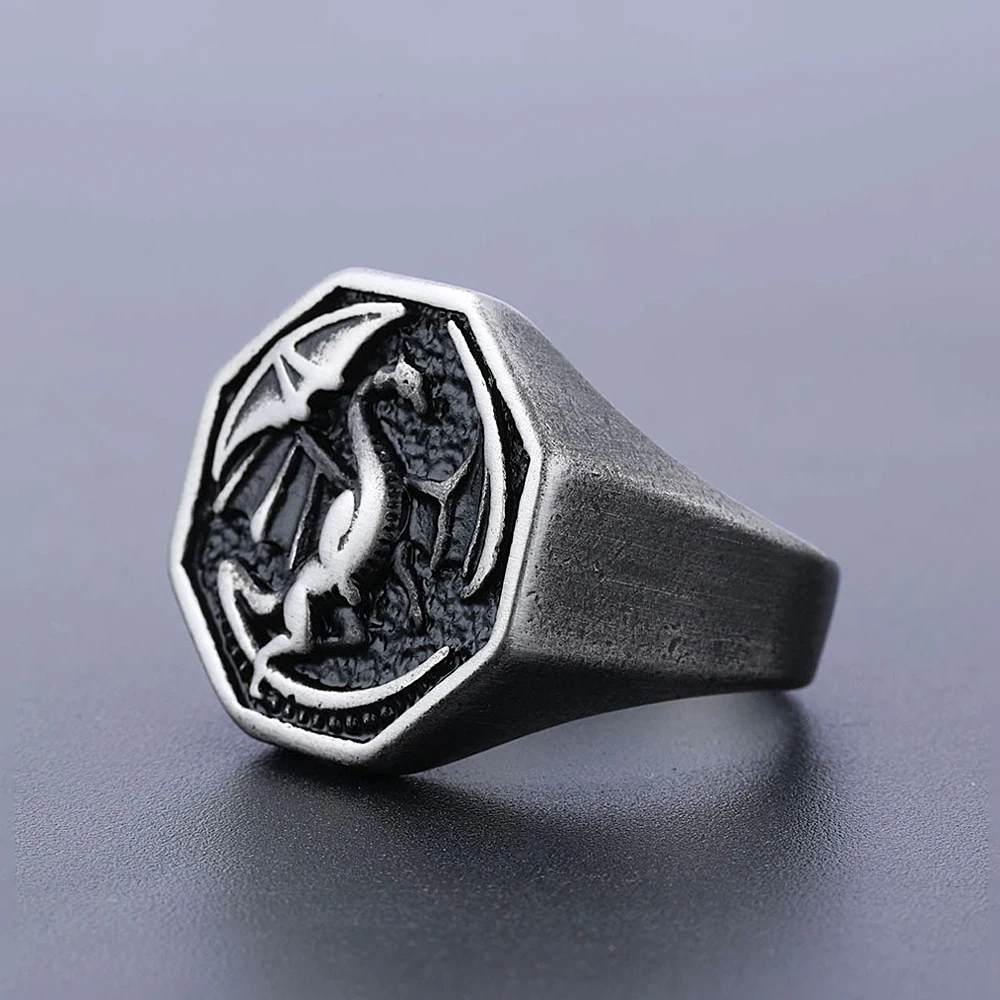 Retro Classic Design Shield Dragon Ring Men Stainless Steel Nordic