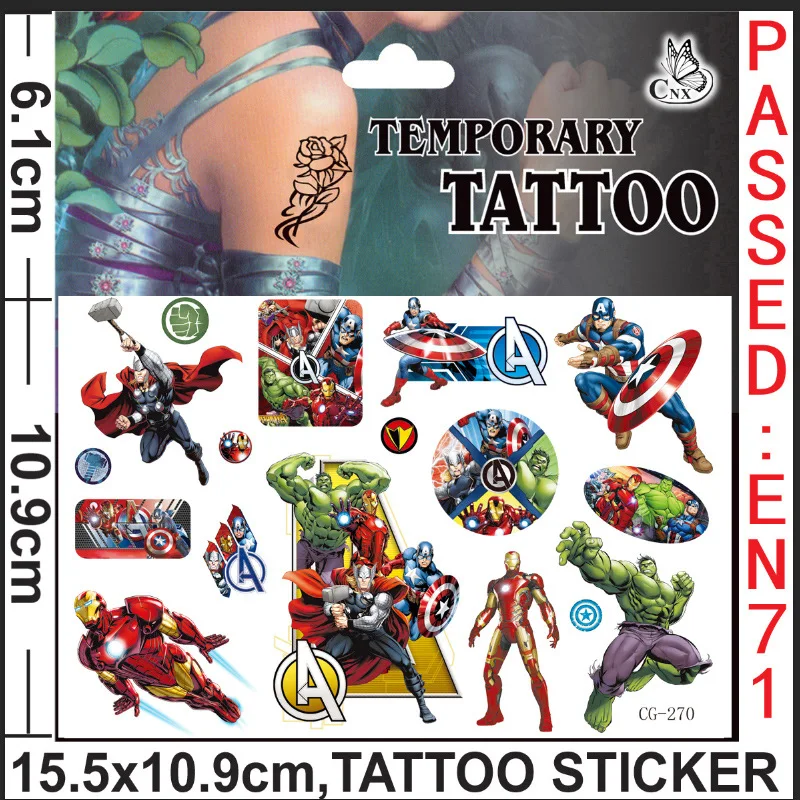 Random 2pcs Avengers Tattoos Sticker Super Hero Cartoon Stickers Arm Face Glowing Body Art Children Temporary Tattoo Kids Gift