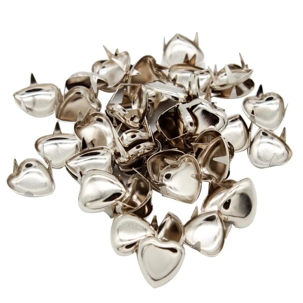 50Pcs DIY Love Heart Metal Rivets Claw Studs Bags Clothes Hats Leather Decor