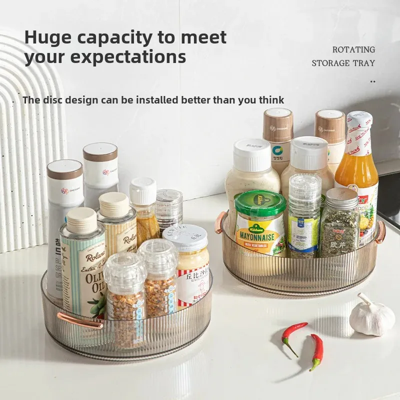 Kitchen Storage Spice Rack 360 Degree Rotating Cabinet Makeup Rotating Storage Box Non-slip Spice Rack Seasoning Box 4