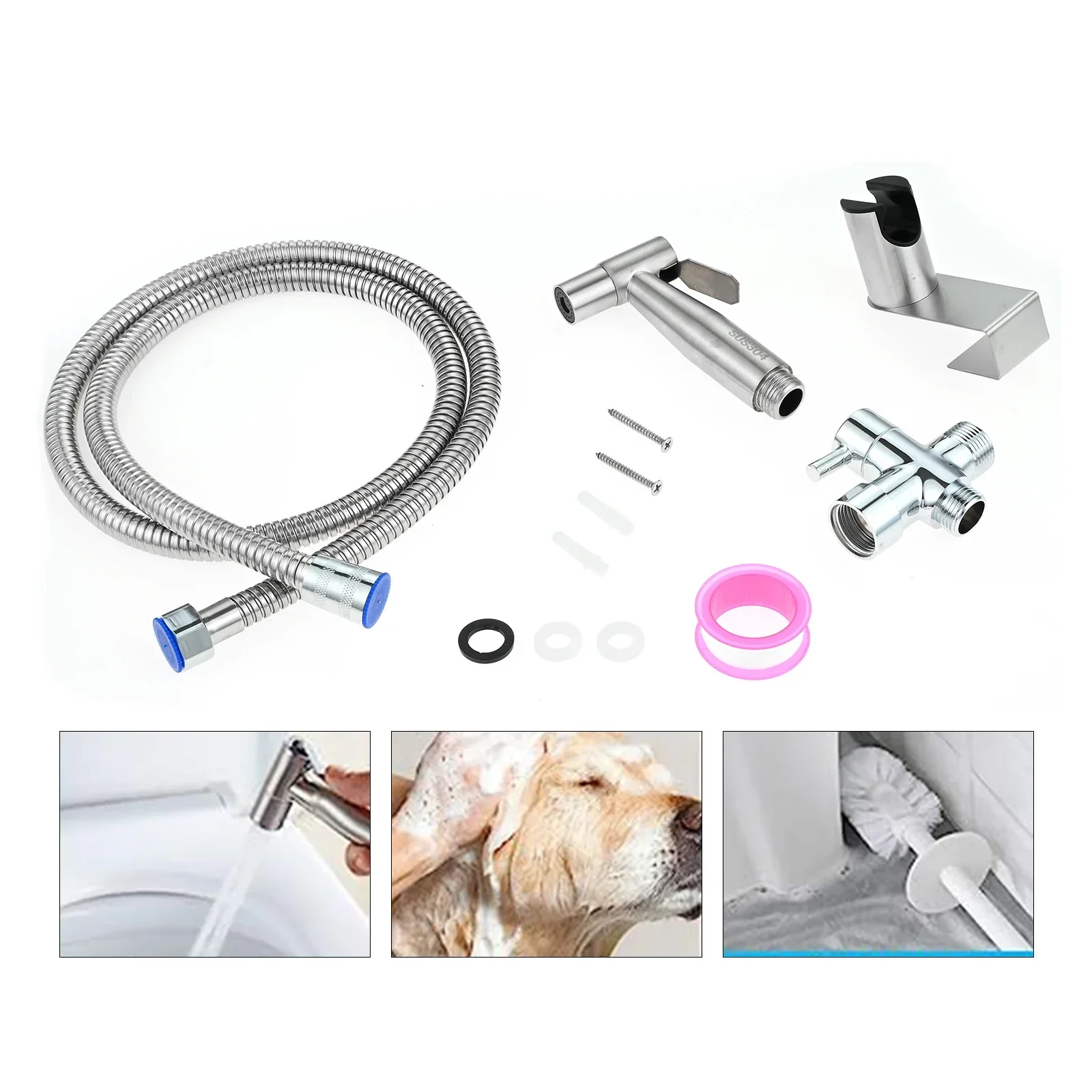 

Ручной комплект распылителя для биде, насадка из нержавеющей стали 304, шланг, латунный клапан, регулируемый усилитель, разбрызгиватель, адаптер для ванной комнаты