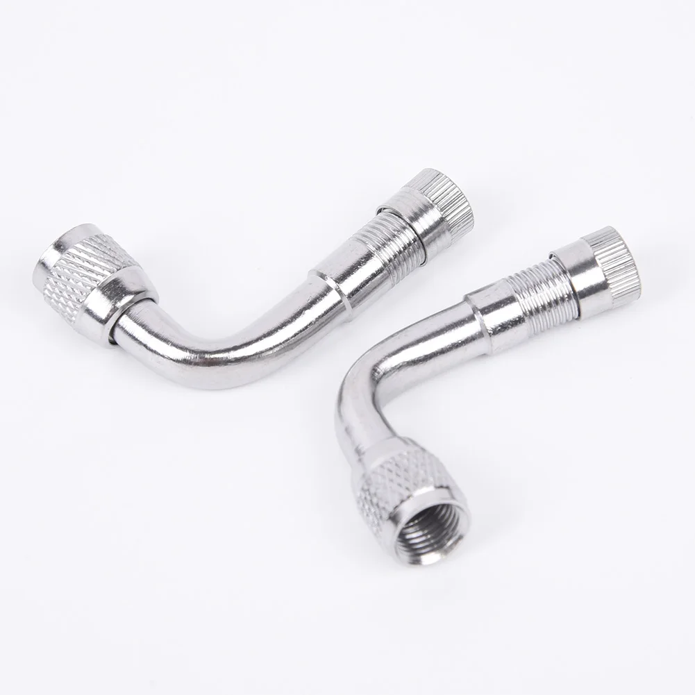 

2pcs Car Tyre Valve Extension Adapter 90 Degrees Stem Extender Wheels Silver Trim Supply Set Replacement Parts