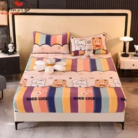 Winter Warm Thicken Flannel Elastic Fitted Sheet Mattress Protector Cover Cartoon Print Plush Soft Cozy Bed Sheet Home Decor 2