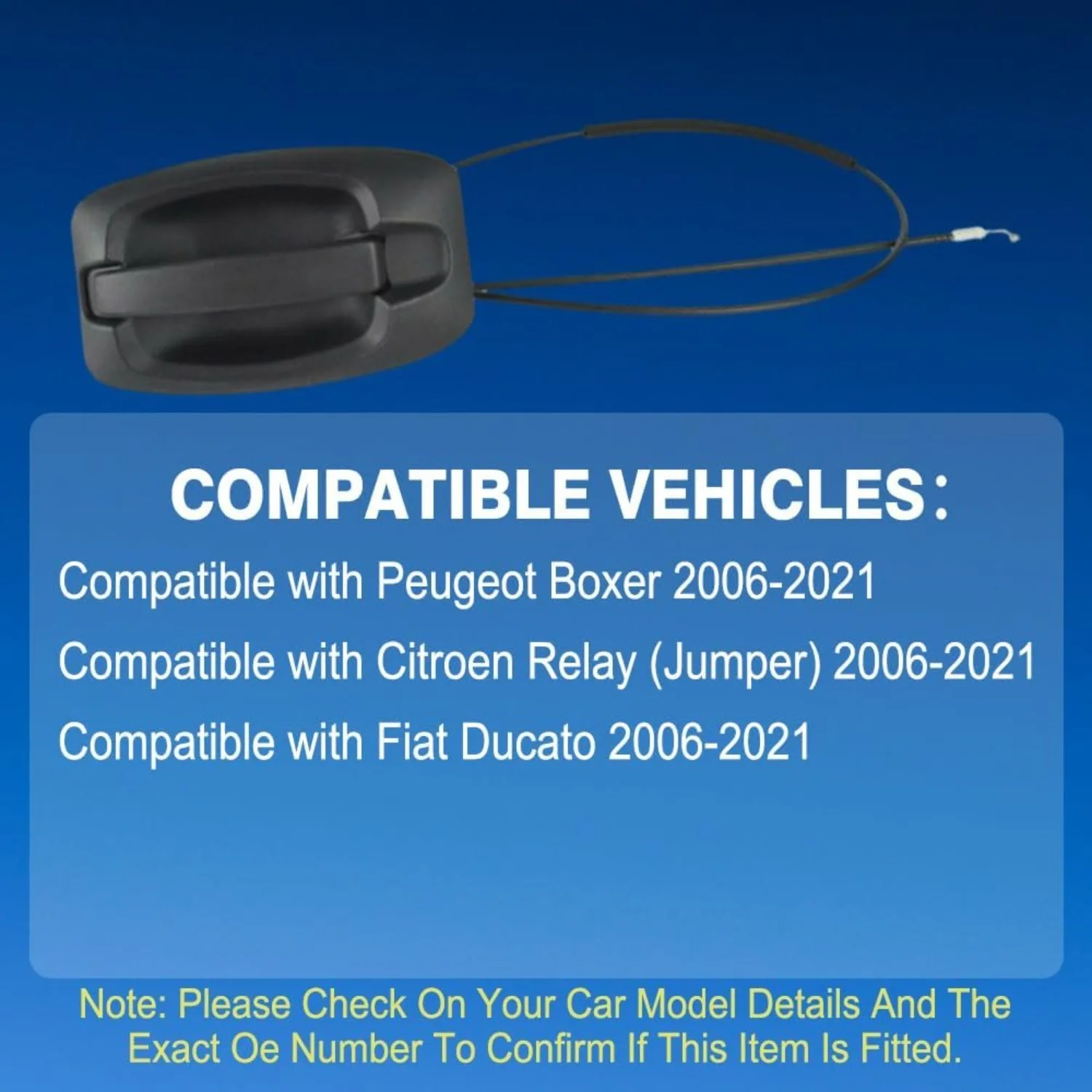 OE    735426421, 1616303080, 9101CV, 케이블이 있는 후면 슬라이딩 도어 핸들, 푸조 박서 2006-2021용 외부 핸들