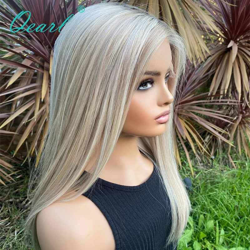 Golden Ash Blonde Highlights Full Lace Wigs for Women HD Transparent Straight Lace Frontal Wig Glueless Real Human Hair Qearl