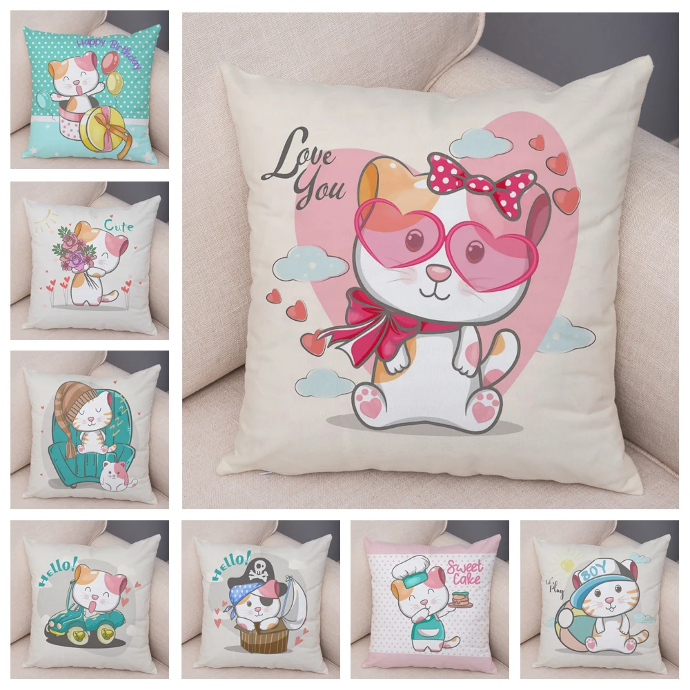 

Cartoon Lovely Pet Cat Luxury Throw Pillow Case Cushion Cover Home Living Room Decorative Pillows For Sofa Bed Car 45*45 Nordic