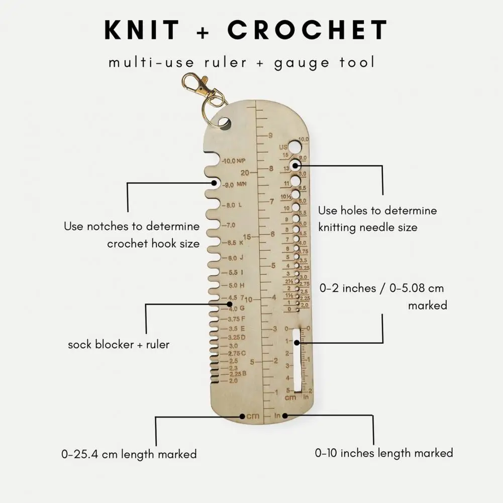 

Meticulously Crafted Needle Sizer Wooden Crochet Needle Sizer Multi-function Knitting Ruler Set for Socks Sewing for Size