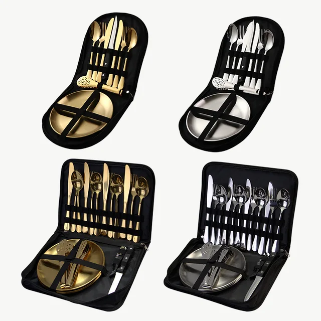SET POSATE 4 IN 1 CUCCHIAIO FORCHETTA APRIBOTTIGLIE PIEGHEVOLE Portatile Campeggio