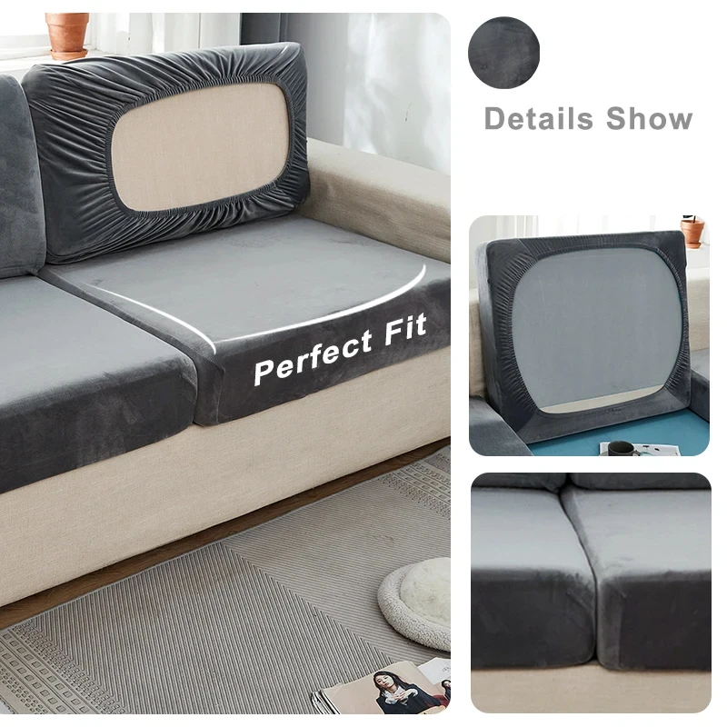 Velvet Sofa Seat Cushion Covers For Living Room Plush Sofa Cushion Covers Soft Stretch Sofas Couch Slipcover Furniture Protector 6