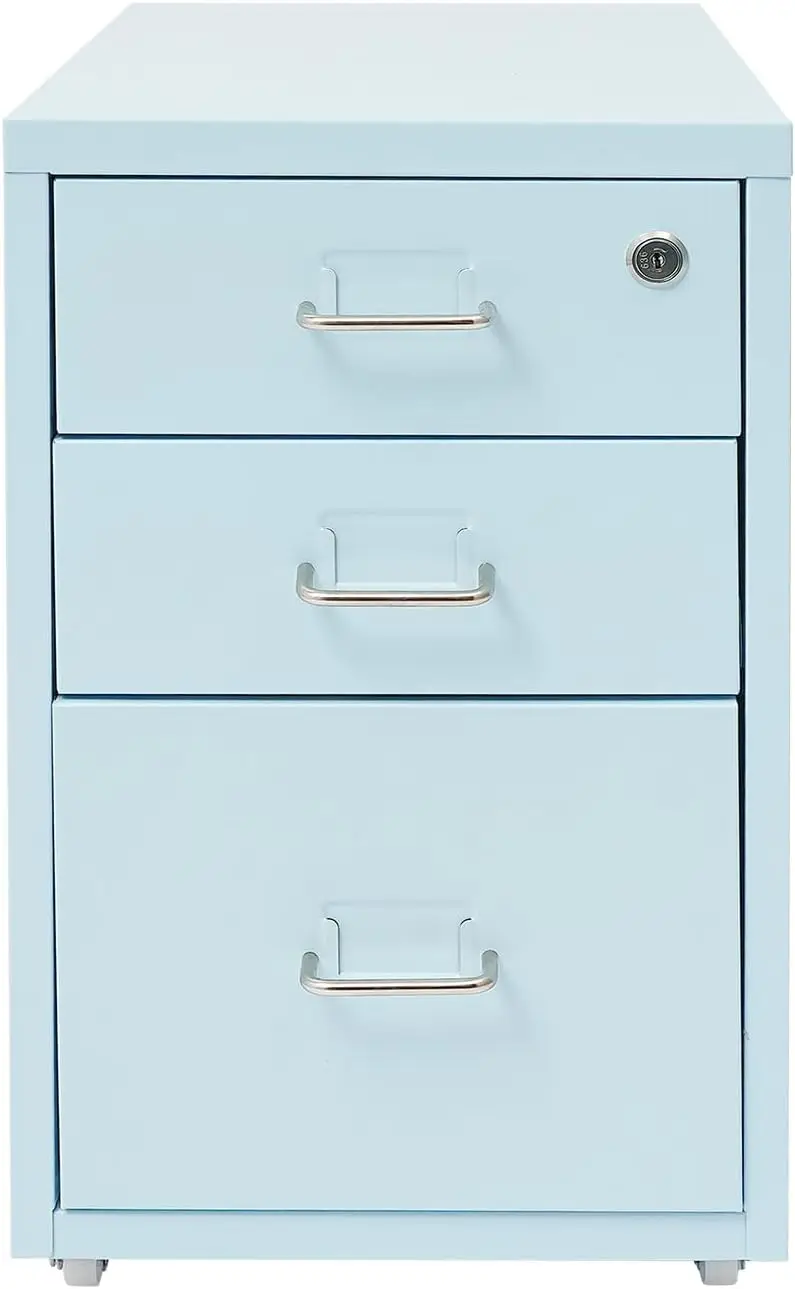 3 Drawer Vertical File Cabinet with Steel Lock and Wheels, 11×16×19in Metal Mobile File Cabinet Office Storage Cabinets