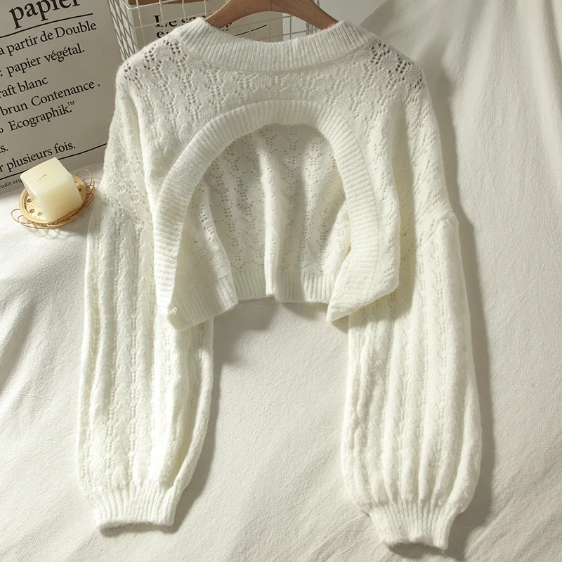 

2023 Winter Crop Tops Vintage Long Sleeve Female O Neck Pullovers Women Hollow Out Sweaters Korean Chic Solid Streetwear Casual