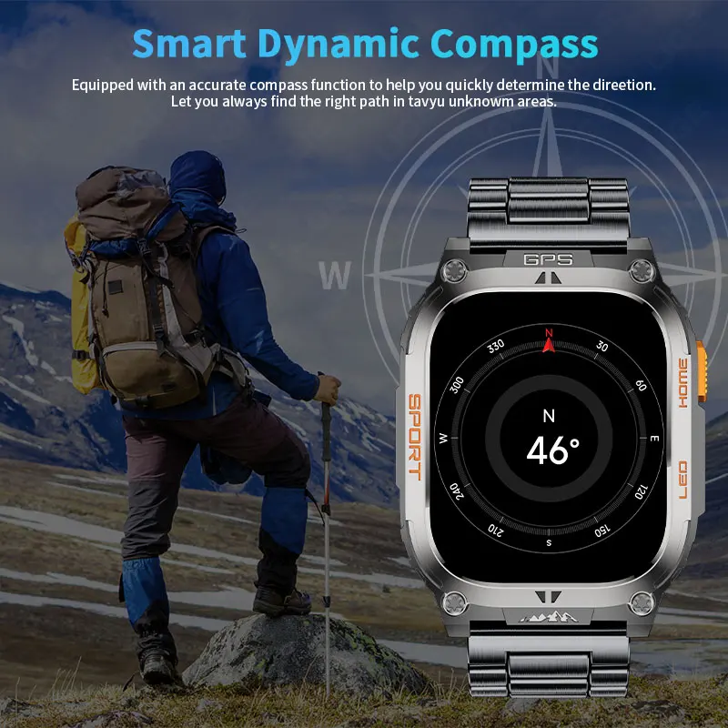 LIGE Outdoor Compass Military Men Sports Smart Watch Bluetooth Call Heart Rate Blood Oxygen Waterproof Flashlight Smart Bracelet
