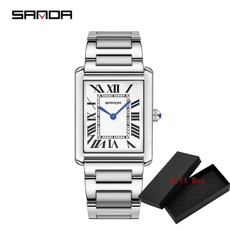 【新品•即日無料発送❗】SANDA 1108M クォーツ レクタンギュラー腕時計 SANDA 1108 Luxury Couple Watch Wear Resistant Leather Strap