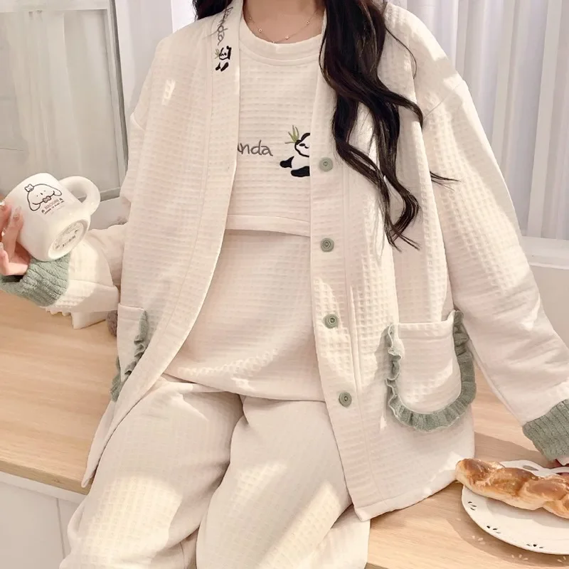 Maternity Clothing Set Adjustable Air Cotton Three-Piece Postpartum Nursing Clothes Sleepwear Maternity Dress For Pregnant Women