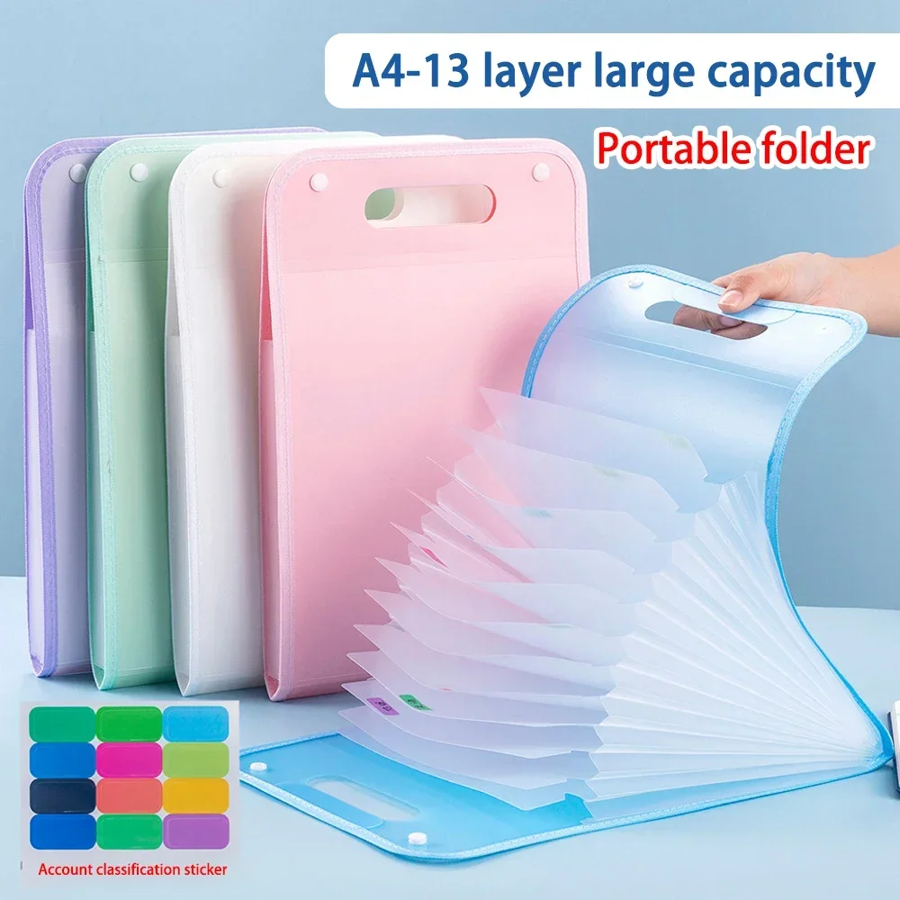 13 Pocket File Folders Portable A4 Accordian Organizer for Classroom Office Home
