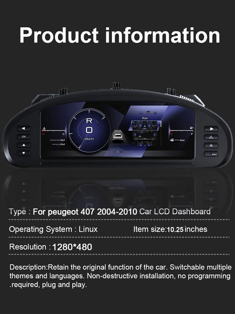 Digital Instrument Cluster For Peugeot 407 407SW 2004-2010 Speedometer,Dashboard