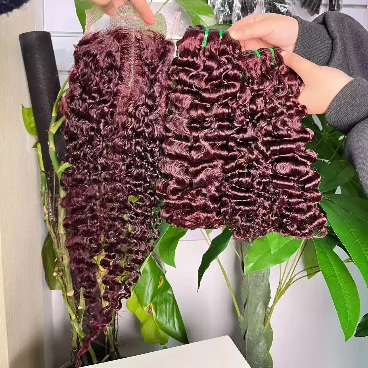 16A Hair Double Drawn Burmese Curly Hair Bundles Hair Extensions with 5x5 Lace Closure 100% Human Hair Bundles