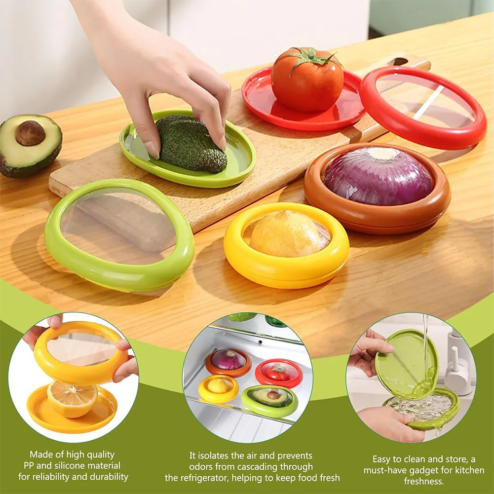4PCS/Set Creative Fruit Crisper Silicone Film Sealed Mini Refrigerator Storage Box Vegetable Avocado Lemon Kitchen Storage Box 5