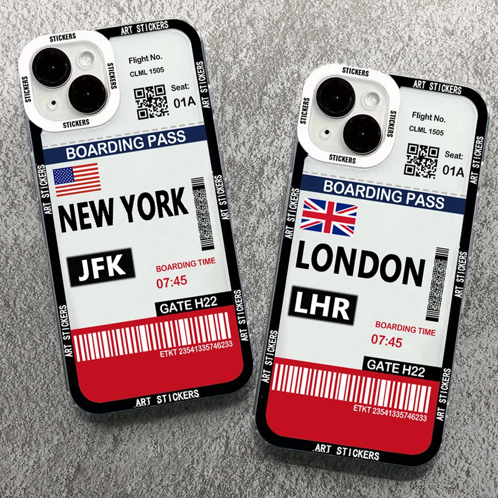 World City Travel Ticket New York Paris Label Custodia Per Telefono Per Iphone 15 14 13 12 11 Pro Max Mini Xs X Xr 7 8 Plus Personalizza Cover
