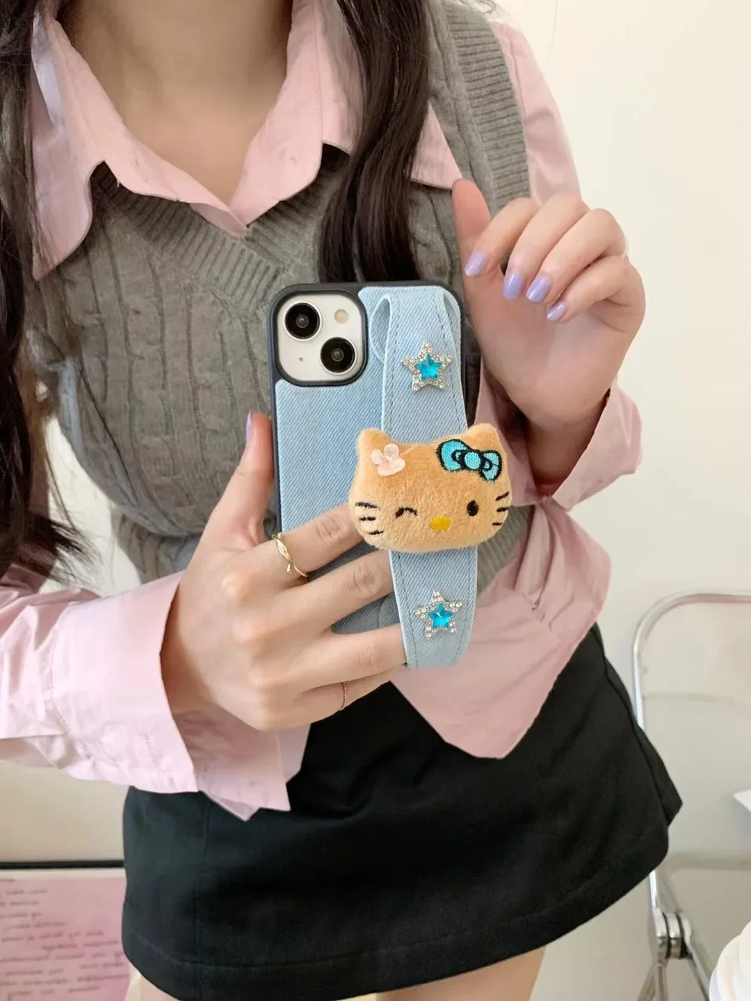 

Sanrio Hello Kitty plush cute wristband cartoon Phone Cases For iPhone 15 14 13 12 11 Pro Max Back Cover