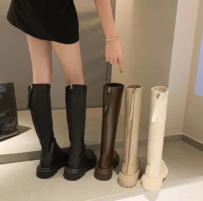 Fashion Women Knee high Boots Autumn Winter Autumn Stylish casual rider boots Retro Buckle women shoes Ladies Snow Boots