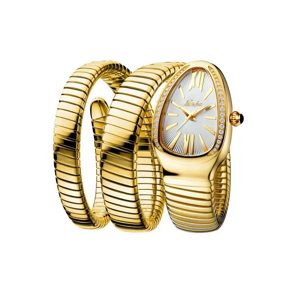 Dropshipping Shining Diamond Fashion Quartz Watch for Women Snake Design Three Loop Bracelet Watches Gold Relojes Para Mujer