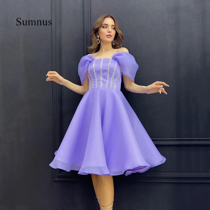 

Sumnus Short A-Line Party Dresses Off the Shoulder Organza Evening Dress Tea-Length Prom Gowns 2024 Saudi Arabia