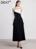 فستان نسائي أنيق بدون حمالة ، مكشوف الكتفين ، لون متباين ، حمالة رقبة غير متماثلة ، حفلة نسائية ، موضة صيفية ، فستان جديد ، 13DB4516 1