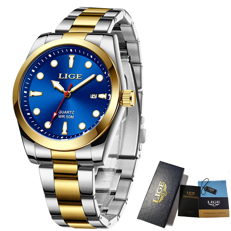 Man Watch LIGE Fashion Luxury Stainless Steel Strap Quatrz Watches Men Business Waterproof Luminous Clock Date Casual Wristwatch