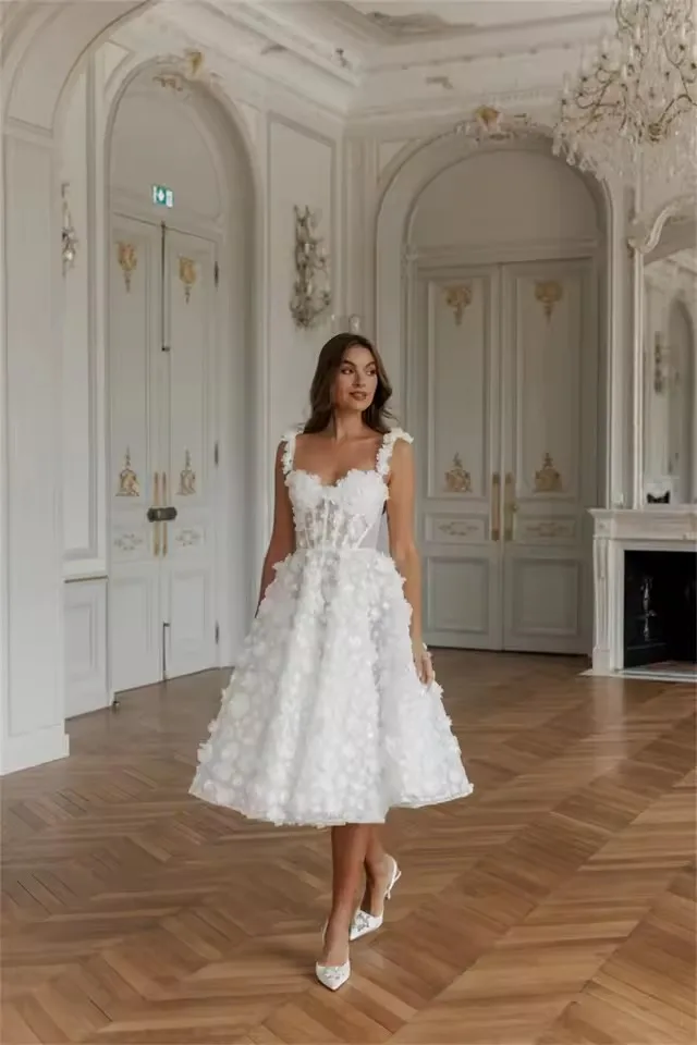 Customized Spaghetti Strap A-Line robes de soirée V Neck Knee-Length Evening Dresses Applique Valentines Day Wedding Dress AE505 5