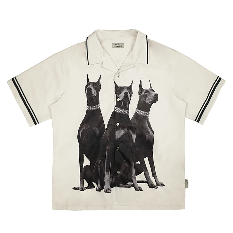 EMPTY REFERENCE 20SS Doberman Full Print Short Sleeve Shirt with Cuban Collar fashion streetwear loose 5
