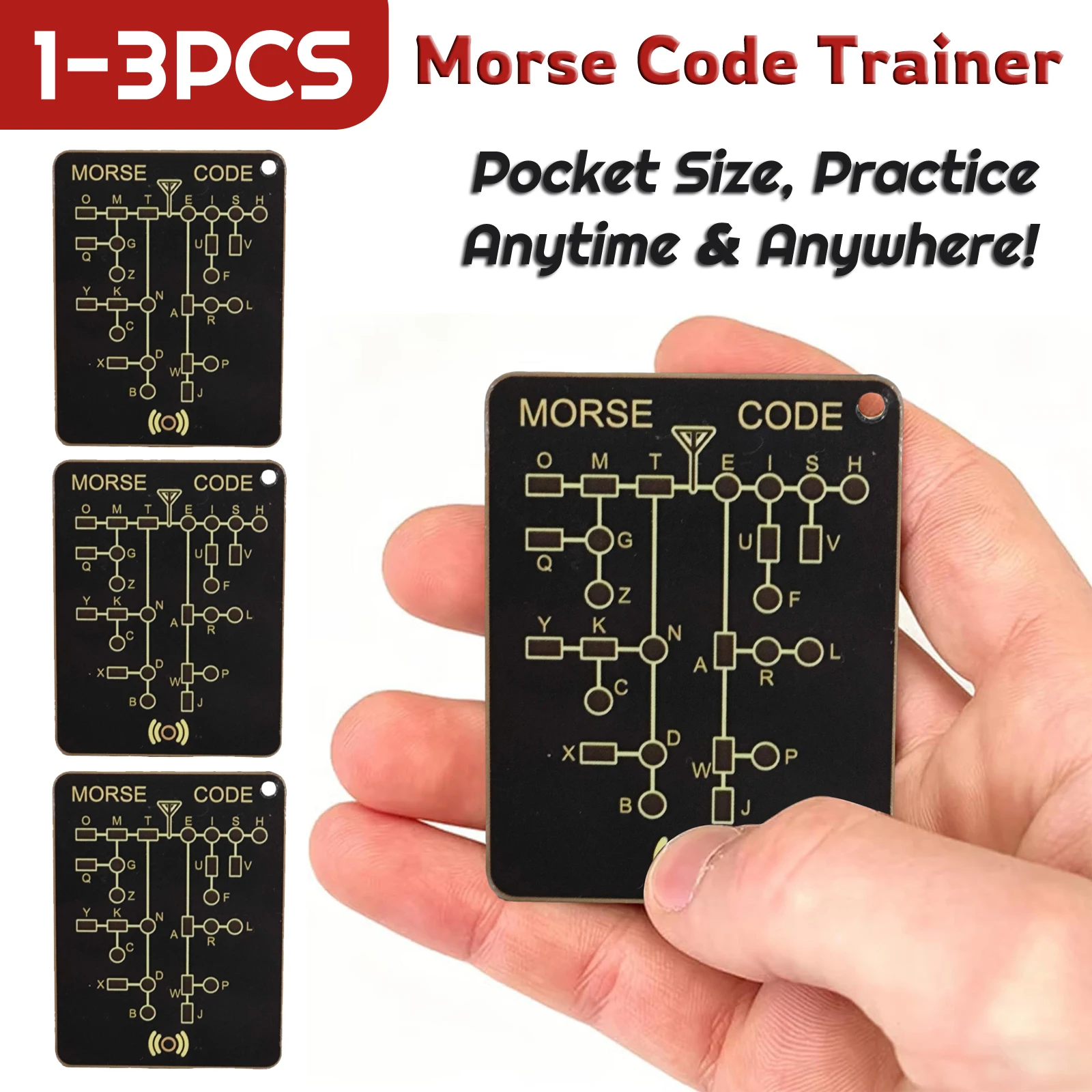 1-3PCS 모스 코드 트레이너 카드 프로 CW 연습 도구(인터랙티브 LED 포함) 경량 휴대용 PCB 전자 학습 도구