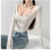 Long Sve Women's T-irt Slim Fit ort Sle Large U Ne Pure Color Versatile Inner Wear Casual Ele Top