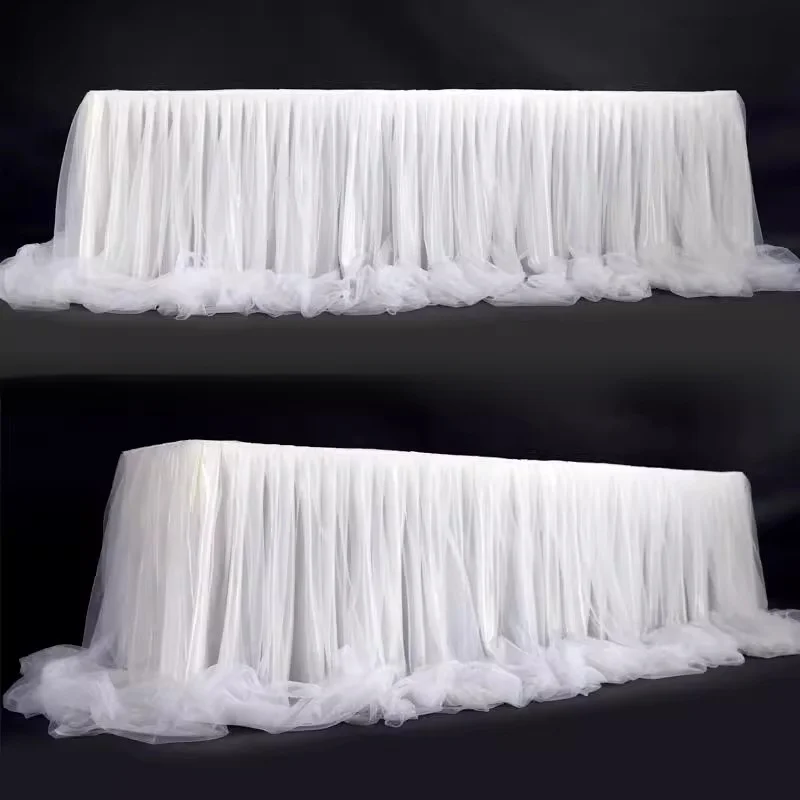 Table Skirts White Tulle Tutu Table Skirts for Rectangle Wedding Tablecloth Tulle Skirt for Birthday Party Decor