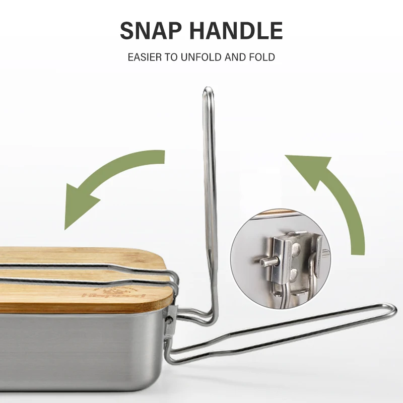 304 Stainless Steel 2 in 1 Outdoor Cooking Lunch Box Portable Bamboo Lid Hiking Camping Bento Box Picnic Food Storage Container 3