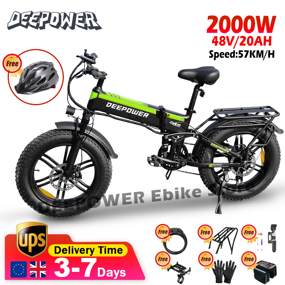 Deepower H20Pro Bicicletta Elettrica 2000W 48 V20Ah Freno Idraulico Portatile Adulto Mountain Bike Elettrica 4.0 Grasso Pneumatico Pieghevole Ebike